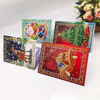4tk DIY Diamond Maali õnnitluskaart Erilise Kujuga Teemant Mosaiik Häid Jõule Tikandid Kit Santa Claus Xmas Postkaardid
