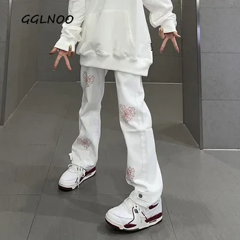 GGLNOO Vabaaja Streetwear Tikandid Kõrge Vöökoht Y2k Sirge Pestud Teksad Naiste Riie Harajuku Hip-Hop Vibe Kottis Denim Püksid
