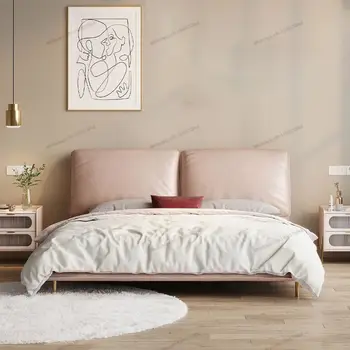 Kaasaegne magamistuba kuningas voodi nahast voodi, itaalia minimalistlik pehme kott, voodi, Uus topelt pulmad voodi voodi leht
