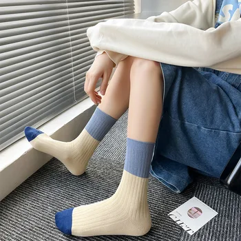 Kõrge Kvaliteediga Puuvilla Kudumise Naiste Sokid Korea Stiilis Vintage Pikad Sokid Mitmevärviline Triibuline Kooli Tüdrukud Rula Spordi Sokke