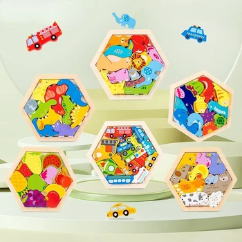 Laps Montessori Mänguasjad Puidust Puzzle Tangram Pusled Mängu 3D Puzzle Mänguasi Koolieelsete Varase Õppe Haridus Mänguasjad Lastele