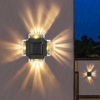 LED Solar Seina Lamp Neli Külge Tähelepanu keskpunktis Väljas Veekindel Üles ja Alla Päikesevalguse käes Helendav Valgus Aed Õue Aia Kujundusest Lambid