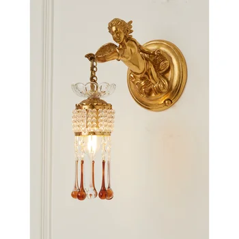 Prantsuse kõik vasest seina lamp Euroopa luxury crystal luksus sconce magamistuba öö lambi villa angel klassikalisest kristallist ripats