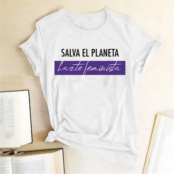 Seeyoushy Salva El Planeta Harte Feministlik Kirja Prindi Feminist on Naiste T-särk, Lühikesed Varrukad Vabaaja Suvel Särgid Naine Tees Tops