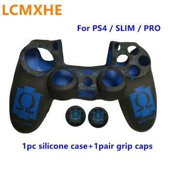 1set Jaoks PS4 Slim Pro Controller Mustriga Silikoonist karpi Nahk kate +1pair haaratsid caps Sony Playstation 4 juhtnuppu