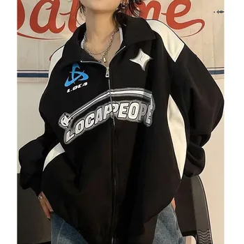2023 Vintage Ülepaisutatud Naiste Pusad Grunge Y2k Korea Streetwear Must Valge Zip Up Hupparit Naissoost Hip-Hop Mood Tops