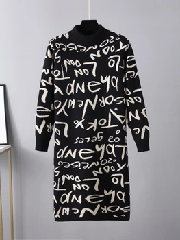 Elegantne Kleidid Naistele 2023 Sügis-Talvel Uute Pikad Varrukad Kootud Kleit Vintage LAHTI Soe korea Fashion Kampsun Kleit Must