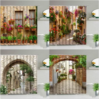 Euroopa Maaelu Linn, Tänav Maastiku 3D-Printimine Dušš Kardin Vannituba Kardinad Veekindel Polüester Home Decor Konksud