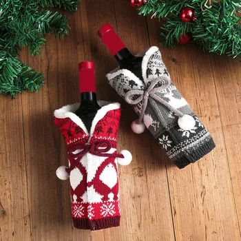 Jõulud Veinipudeli Kate Komplekt Jõuluehe Hairball Kudumise Punane Vein Set Xmas Kodu Poole Ornament Tabeli Teenetemärgid