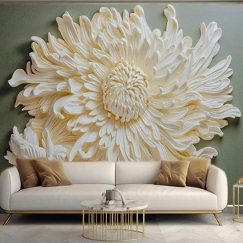 Kaasaegne Tapeet 3D Reljeef Chrysanthemum Lilled Roheline Foto Seinamaaling Paber Magamistuba, elutuba, Tuba Teenetemärgi Seinal Rippuvad Maalid