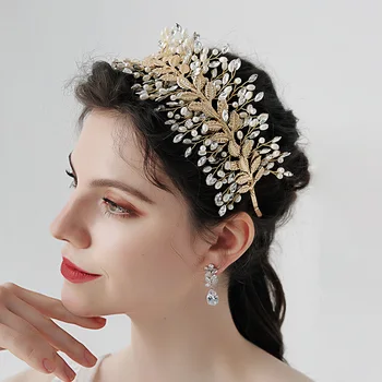Lehed Pearl Crown Peapael Morsiamen Tiaras ja Kroonid Naiste Juuksed Tarvikud Pulmad Crystal Juuksed Ehted Lepinguosalise Headpiece