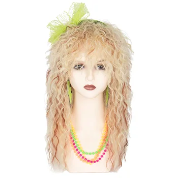 Miss U Juuksed 80s Blondid Parukad Naiste Glam Jalas Cosplay Parukas Halloween Juuksed Rohelised Kõrvarõngad säärised Peapael Kaelakee Brac