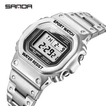 SANDA Top Sõjalise Mood Sport Watch Meeste Kell 50M Veekindel Kellad Roostevabast Terasest Rihm Digital Watch Reloj Hombre 2021