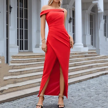 Seksikas Punane Merineitsi Ametlik Kord Kleidid Naistele Poole Pulm Õhtul Pilu, Plisseeritud Vestidos Kõnniteed 2023