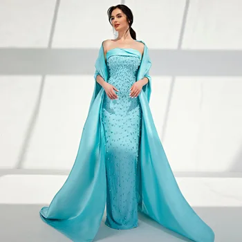 Sharon Ütles Luksus Dubai Mint Roheline õhtukleit 2023 araabia Salvei Pärlid Cape Elegantne Naiste Pulmapidu Kleit Tanssiaiset Kleit SS378