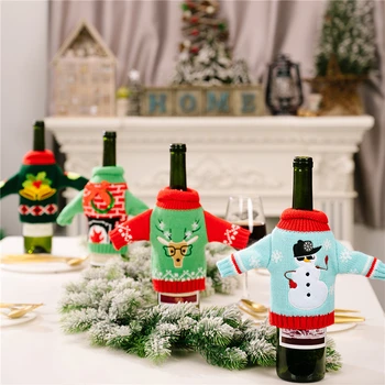 Silmkoelised Jõulud Veini Pudel Kaunistused Uus Aasta Xmas Pere Õhtusöögil Santa Claus Veini Pudel Kampsun Kata Kott