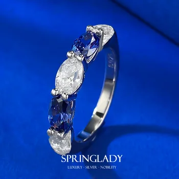 SpringLady 100% 925 Sterling Silver Ovaal Lõigatud 4*6 MM Sapphire Gemstone Ring Naiste Pulmad Engagement Ehted Bänd