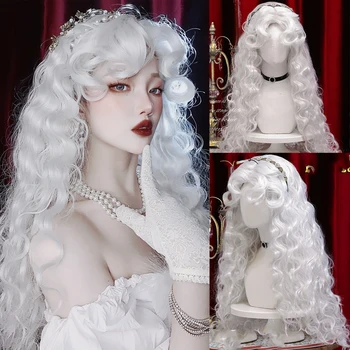 Sünteetiline Sünteetiline parukas Pikk laine lokkis valge emane cosplay Lolita parukas kuumakindel pool parukas