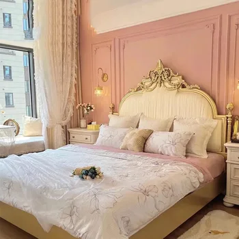 Tüdruk Unique Luxury Bed Storage Queen Size Polsterdatud Twin Voodi, Valge Luksus Ehtne Nahk Cama Abielu Ruumi Mööbel
