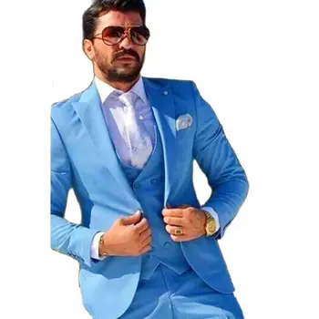 Uus Ametlik Mood Sinine suits Meeste Peigmees Pulmas Kanda, Sobib Slim Tuxedos Tipp Custom Rinnamikrofon Tehtud 3 tk